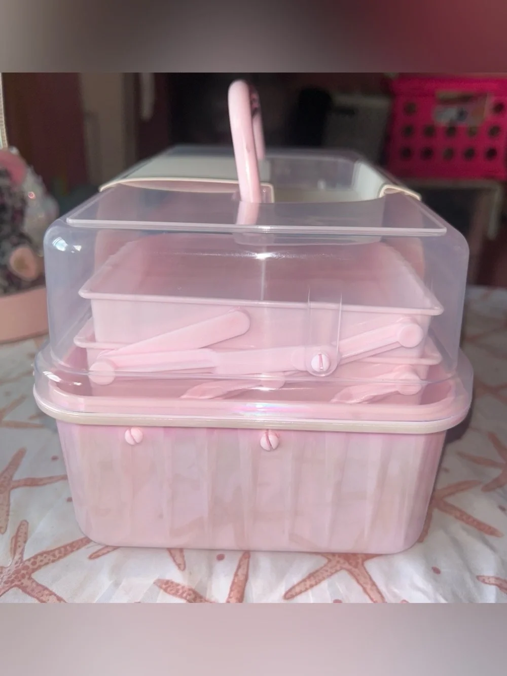 Iridescent Pink Storage Box with Top Handle - Home Organizer